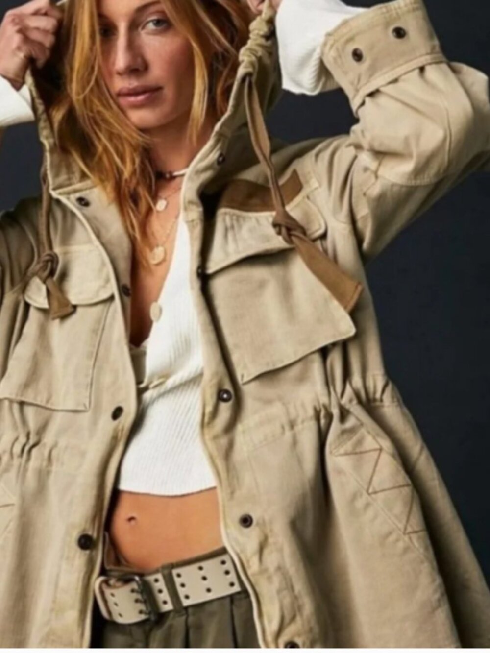 Free People We The Free Trapeze Military Jacket, in Nomadic Desert, size M